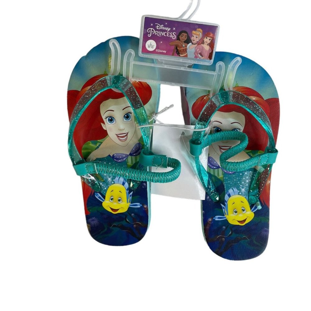 Disney Little Mermaid Flip Flops Size L 9-10 Back Strap